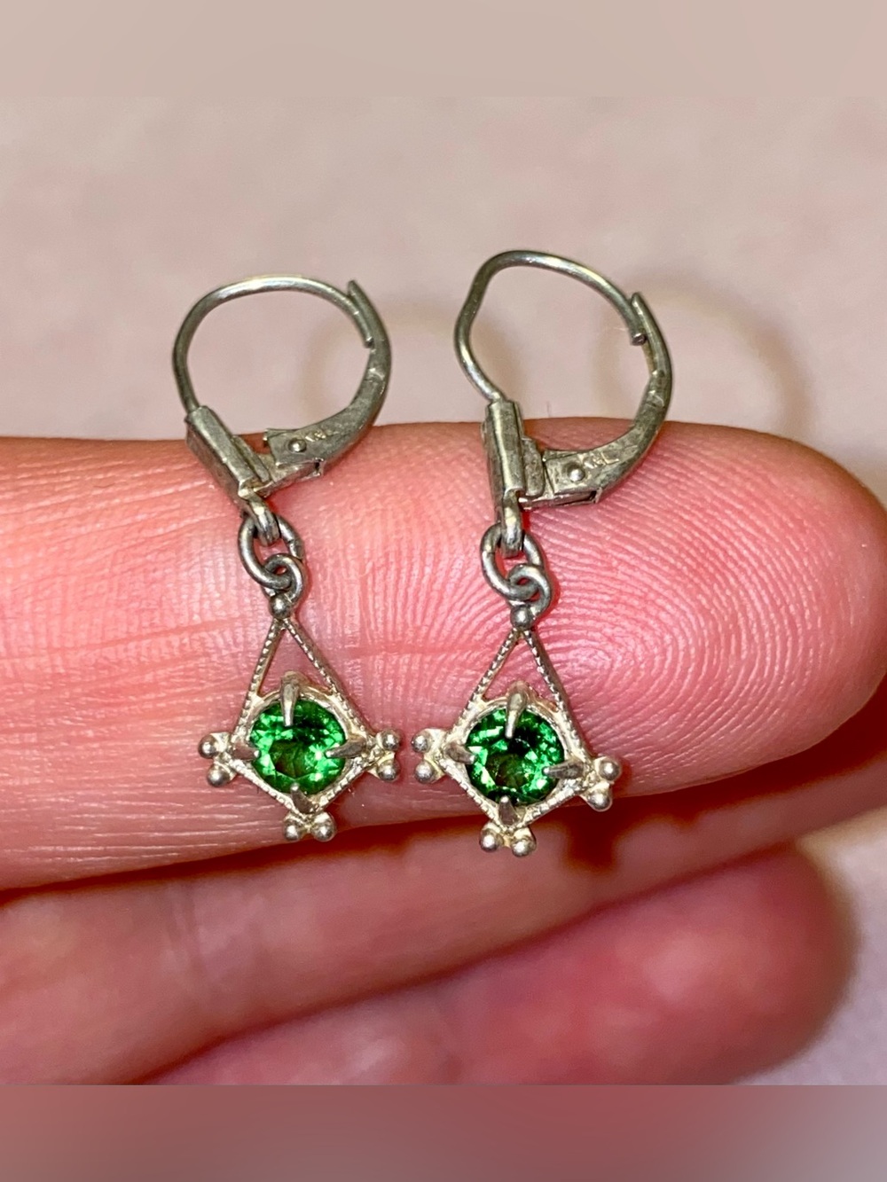 Vintage Peridot Sterling Silver Drop Leverback Earrings - Women's Jewelry